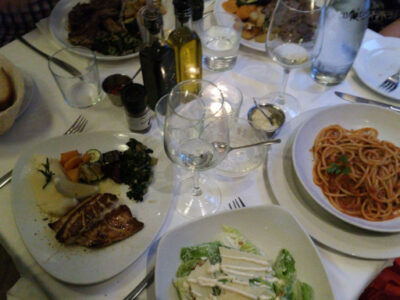 Pasta, veal, fish, lamb chops and a caesar salad